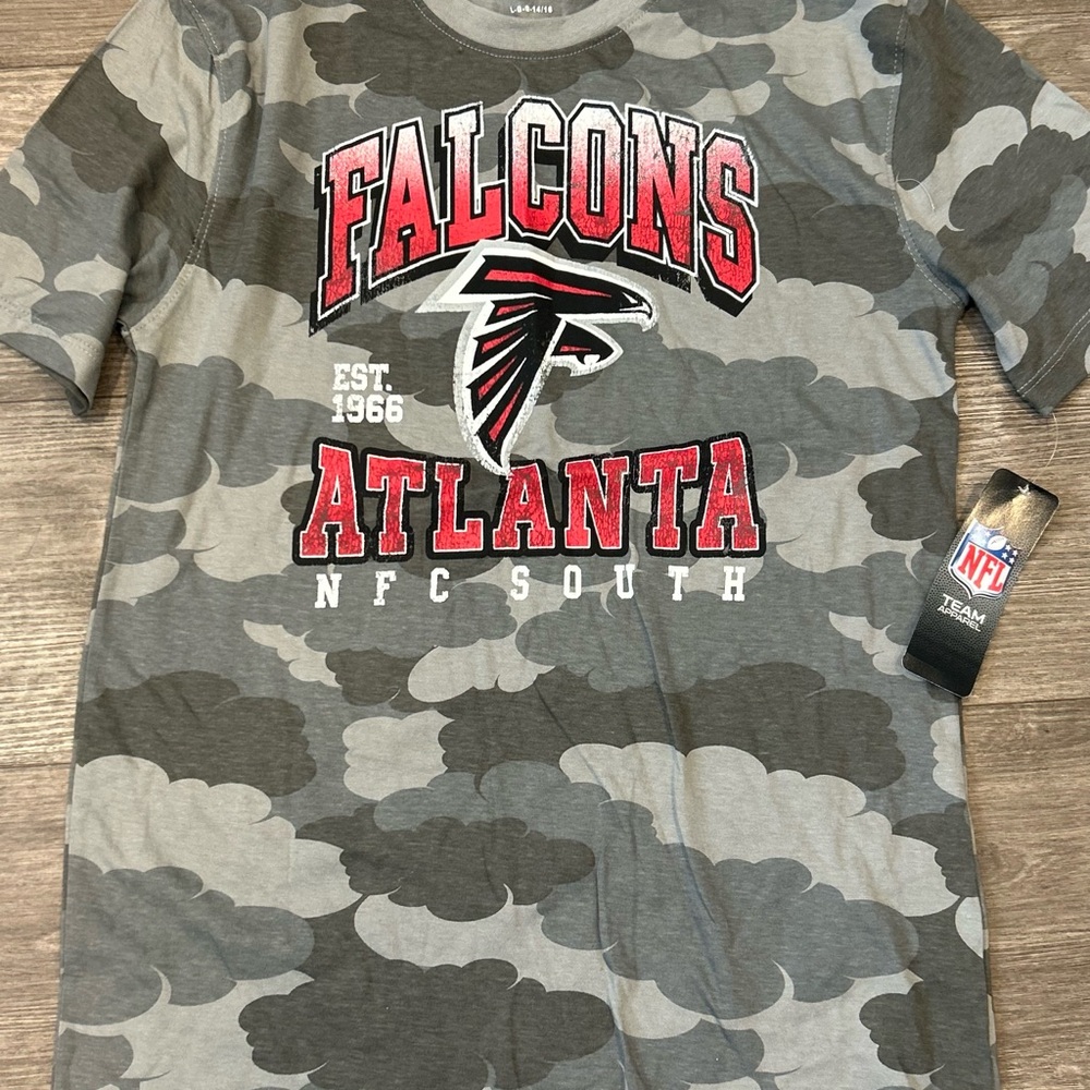 NFL Team Apparel Atlanta Falcons Boys Camo T-Shirt Grey Red Size L 14/16 NEW